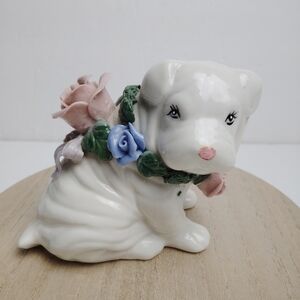 Vintage Porcelain Puppy Dog with Italian Capodimonte Flowers